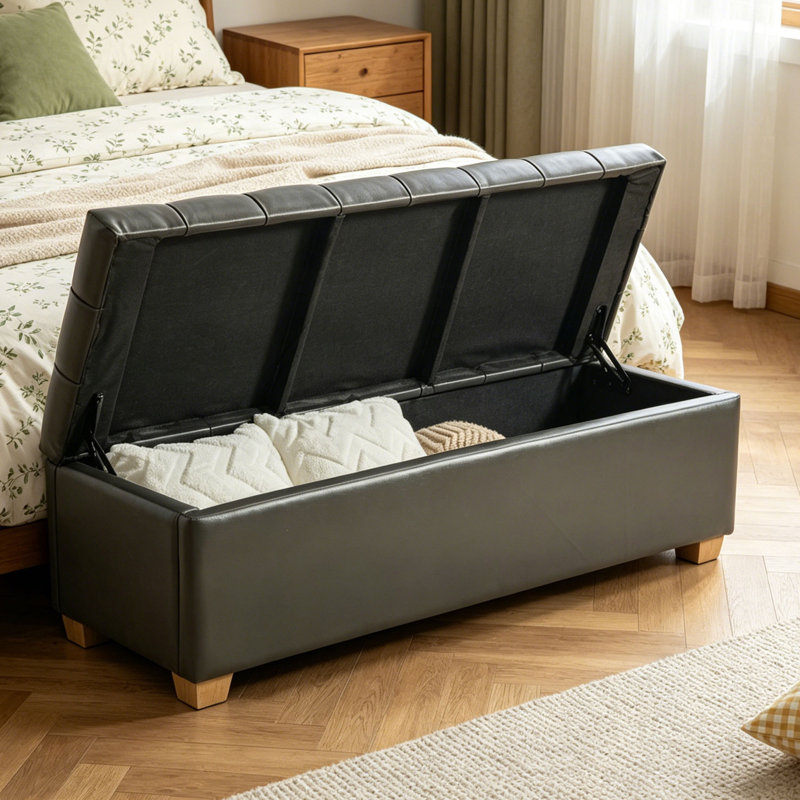 Banc de rangement en cuir 60 po, Gris