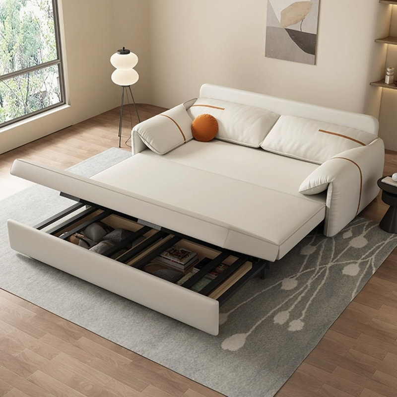 Canapé-lit causeuse 100% polyester beige, 57.48"W*32.28"D*33.86"H