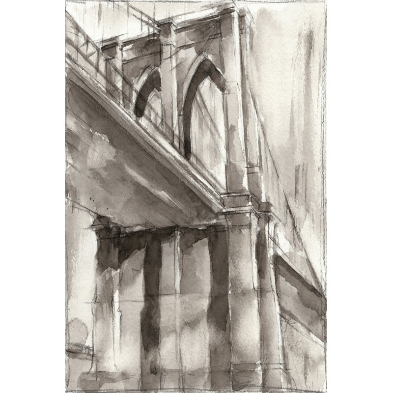 Sepia Bridge Study II - Wrapped Canvas Painting, 46cm H x 30cm W x 3.8cm D