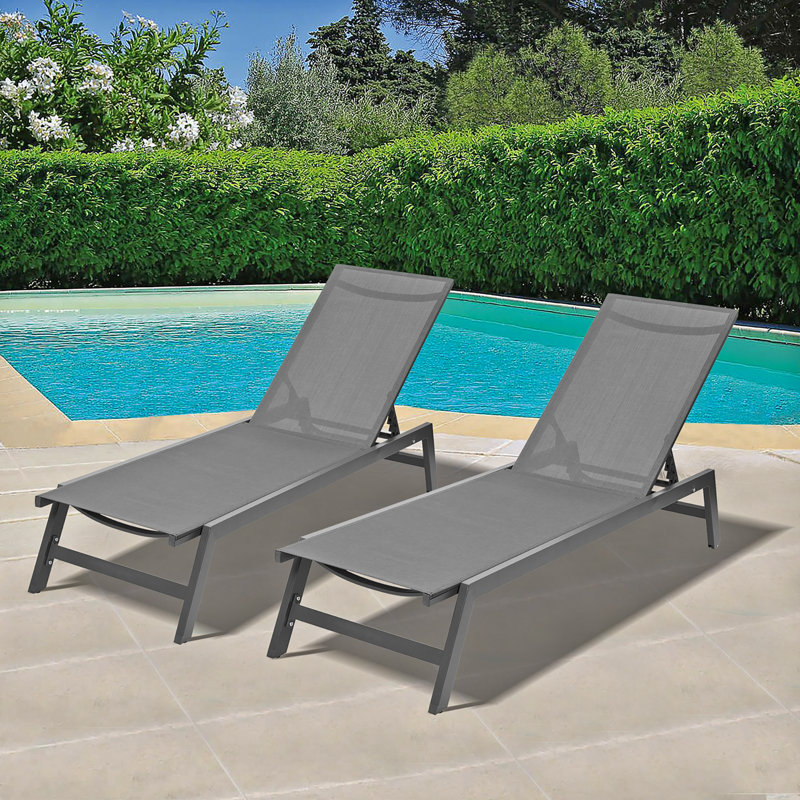 Outdoor Rust-Resistant Metal Chaise Lounge, Gray