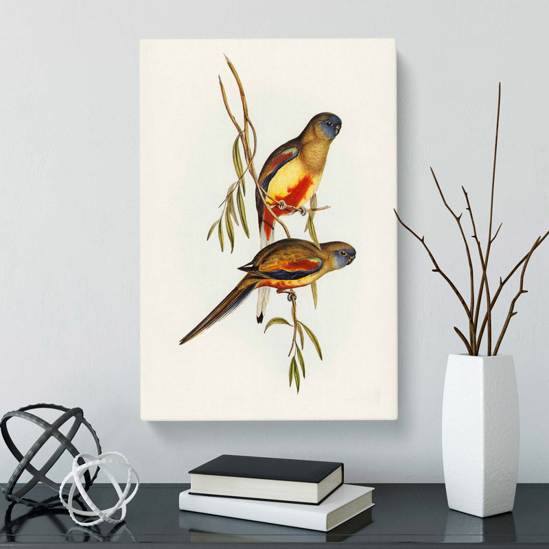Crimson-Bellied Parakeets by Elizabeth Gould - Wrapped Canvas Painting, 50cm H x 35cm W x 3cm D