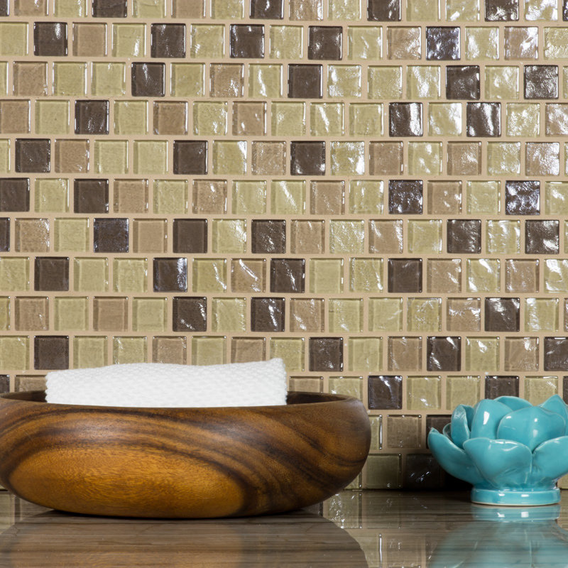 Geo 1 in. x 1 in. Textured Glass Straight Edge Brick Mosaic Wall & Pool Tile, Brown