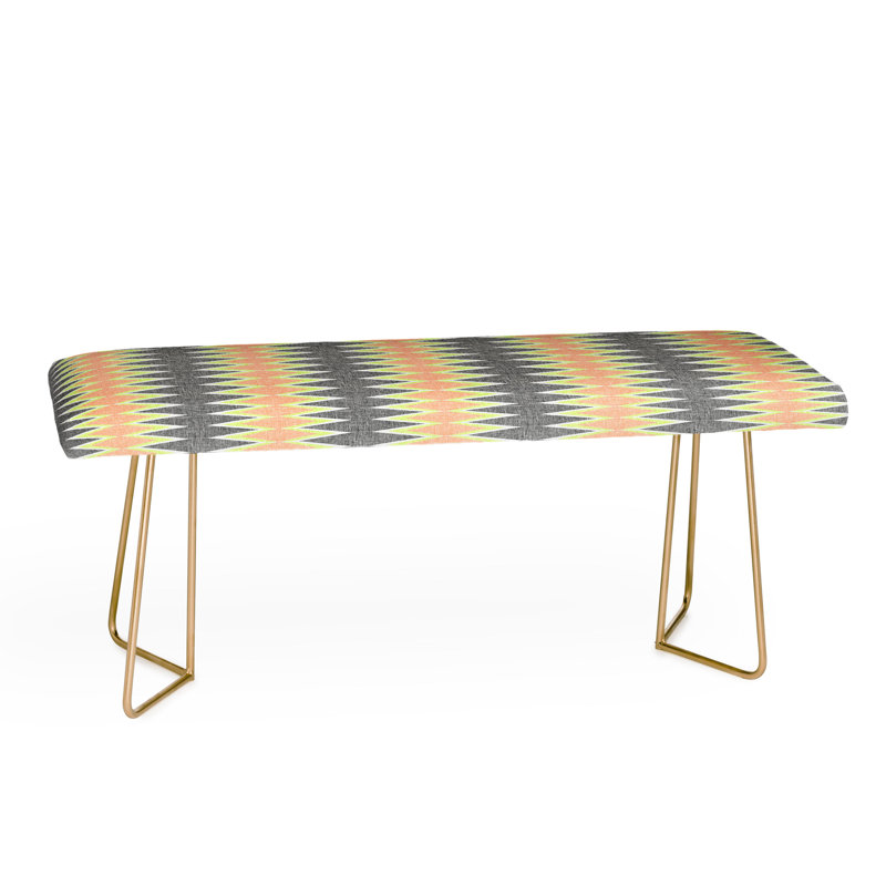 Schatzi Upholstered Bench, Gray/Orange/Yellow/ Ikat