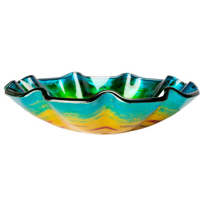 Eden Bath 18'' Blue/Yellow Tempered Glass Specialty Bathroom Sink