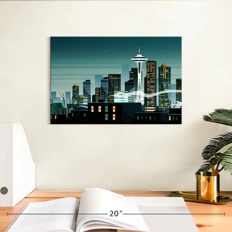 Paysage de nuit Sirci Seattle City, H 8 po x l 12 po