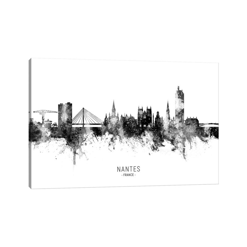 Nantes France Skyline Name Bw by Michael Tompsett - Wrapped Canvas Gallery-Wrapped Canvas Giclée, 30.48 cm H x 45.72 cm W