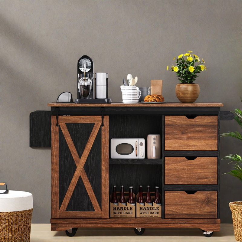 55.5 " W Kitchen Cart, Brown/Black
