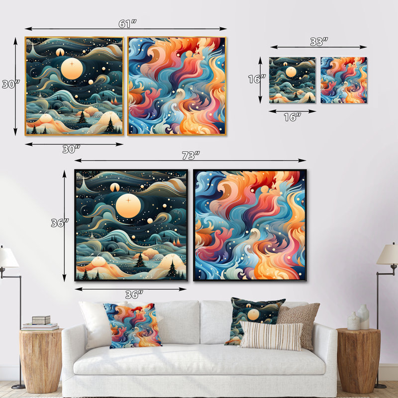 Minster - ensemble de 2 collages carrés abstraits, Cadre flottant noir, H 36 po x l 73 po