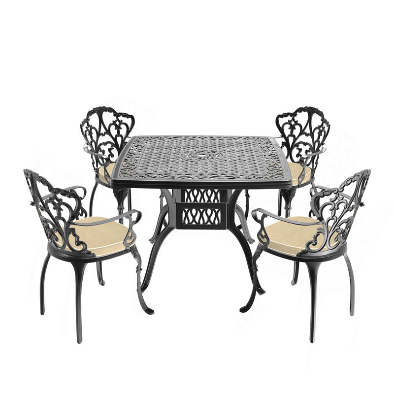 Noble et généreux ensemble de meubles de patio en aluminium coulé avec coussins 5 pièces