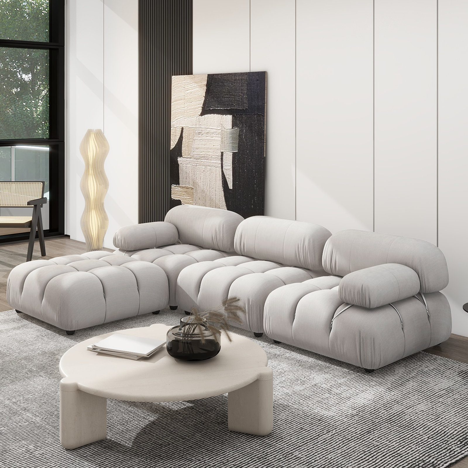 Sigma Modular Upholstered Reversible L-Sectional, Pebble Gray Corduroy