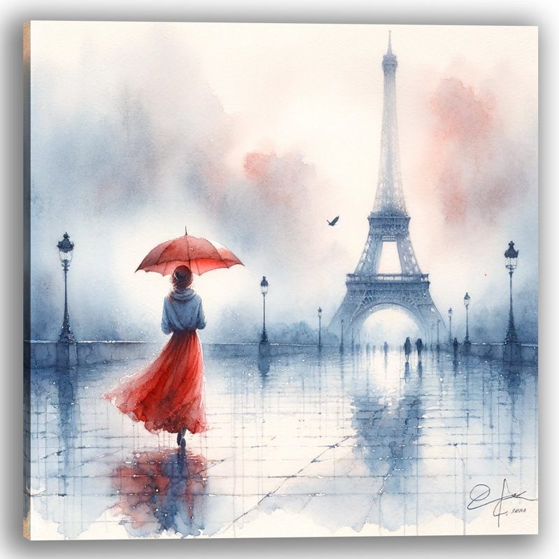 Sérénade dans une brume écarlate et tour Eiffel, H 40 po x l 40 po x P 1,5 po