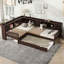 Lit plateforme en L avec lit gigogne, tiroirs de rangement et tablettes-1098921416