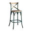 Tabouret de bar antique avec dossier en croix turquoise et chêne antique-1999278926