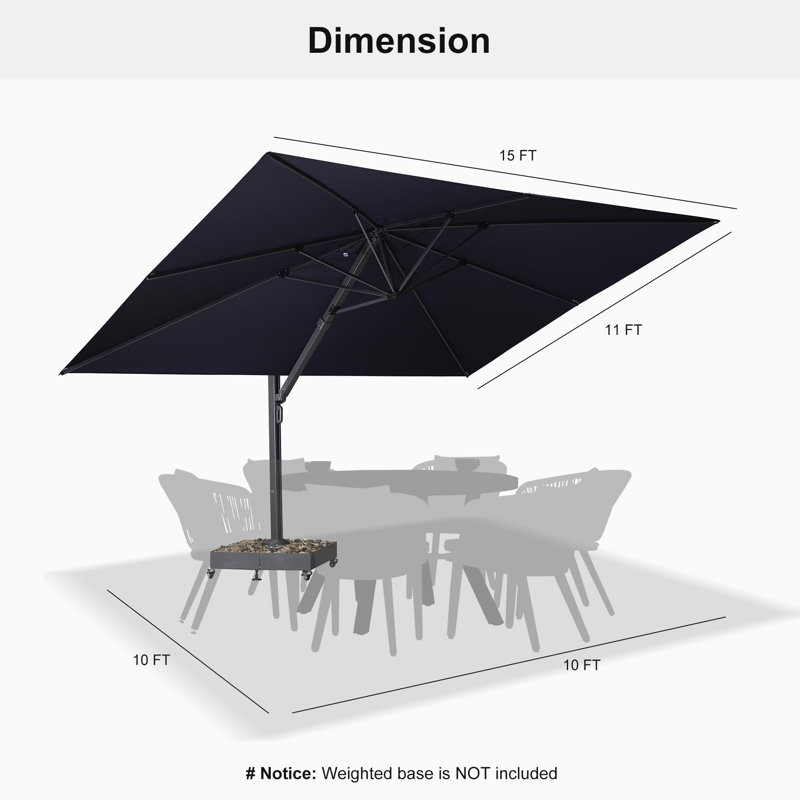 Jordin 11' x 15' Rectangular Cantilever Umbrella，Without Base, Navy Blue