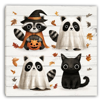 «Cute Raccoon Ghost Quartet», art mural sur toile tendue