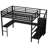Queen Loft Bed with L Desk, Wardrobe, USB, LED & Storage Stairs, Metal Loft Bed for Teens & Adults, Black
