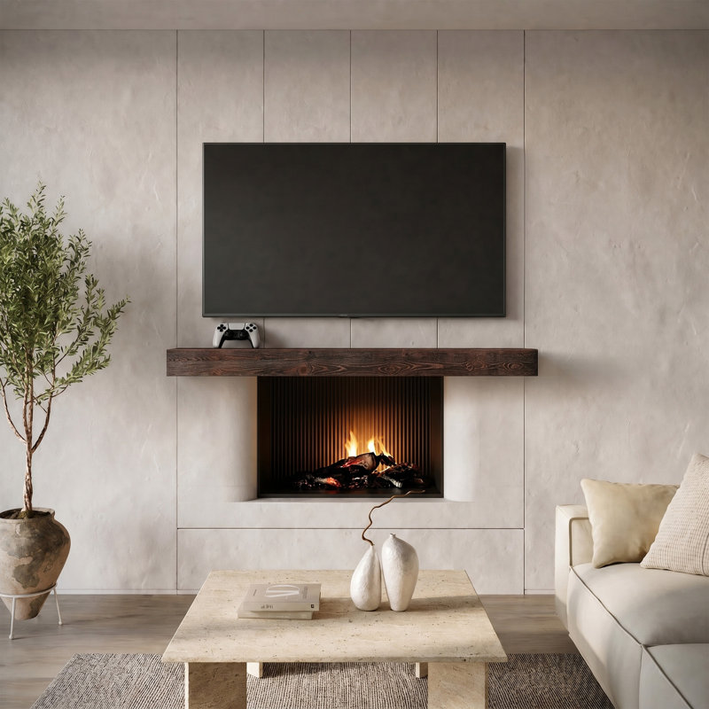 Solid Wood Fireplace Mantel, 60", Brushed Brown