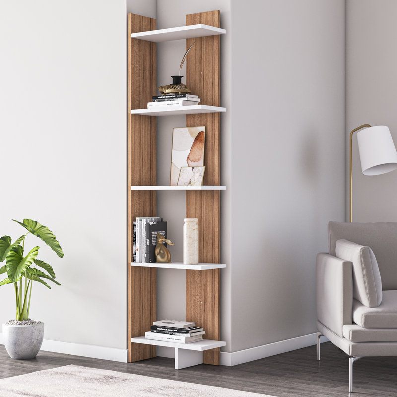 Lynnfield Corner Bookcase, White/Teak