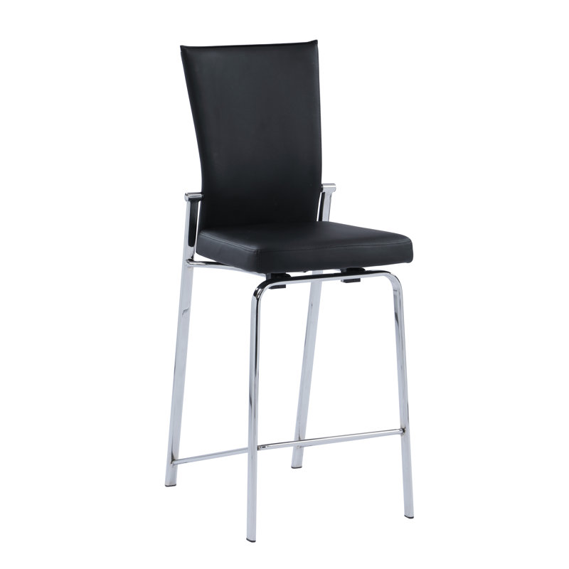 Tabouret Belma, Similicuir noir / structure chromée, Tabouret de comptoir (siège d'une hauteur de 26 p