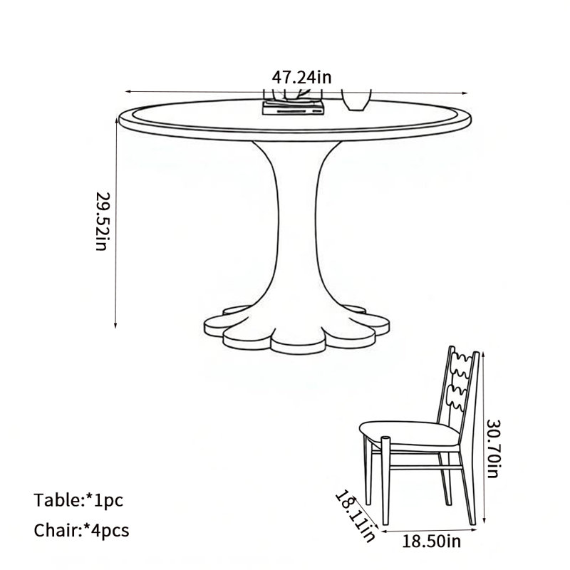 Table de salle à manger Modern, 5 pièces: table, 4 chaises, H 29,52 po x l 47,24 po x P 47,24 po