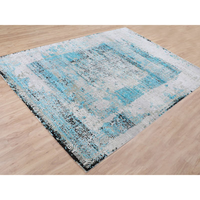 Tapis décoratif noué à la main gris de conception unique 8 pi 9 po X 11 pi 10 po Ali-X