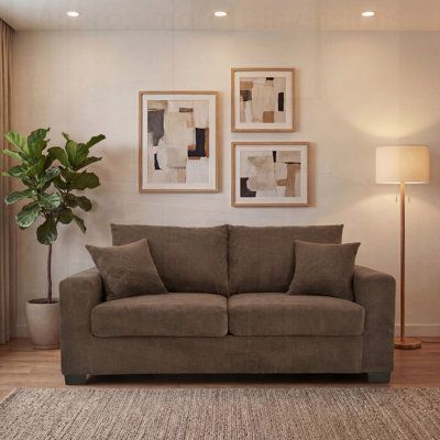 Canapé à deux places avec tissu texturé, canapé rembourré confortable avec 2 coussins décoratifs et pieds en plastique robustes pour le salon, l’appartement, le bureau
