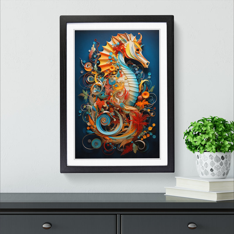 Seahorse Contemporary - Framed Print, Black , 46cm H x 34cm W x 2cm D