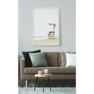 Wood Ocean Beach Lifeguard Tower by The Creative Bunch Studio Framed Canvas Wall Art Print