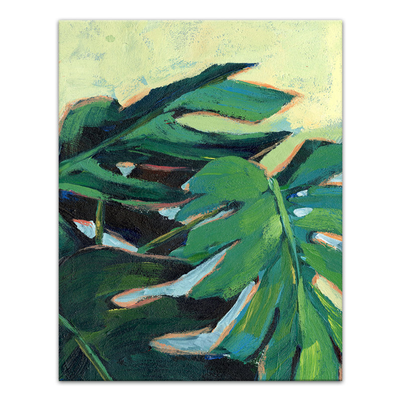 Grandes feuilles sur toile, H 14 po x l 11 po x P 1,25 po