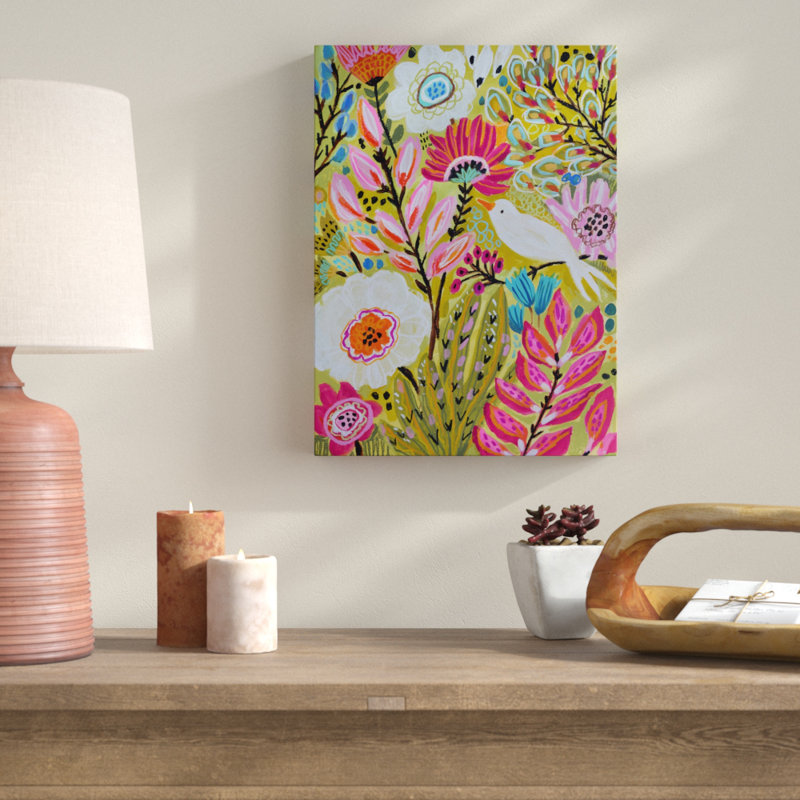 « jardin oiseaux ii », peinture sur toile tendue, H 19 po x l 14 po x P 2 po