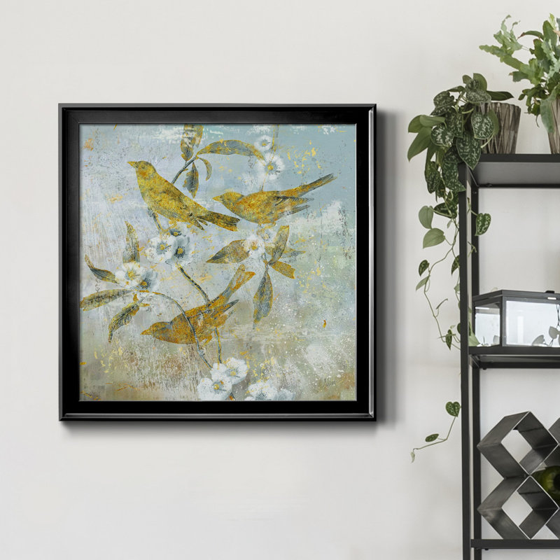 Aviaire jardin II - Peinture sur toile encadrée, H 17,5 po x l 17,5 po x P 1,5 po, Toile avec cadre noir