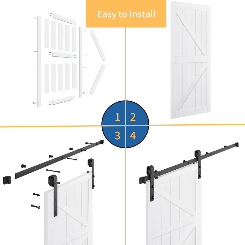 Porte de grange coulissante en PVC 30/36/42 de style rustique avec guide de plancher facile - deux poignées, imperméable et durable avec trousse de quincaillerie d'installation