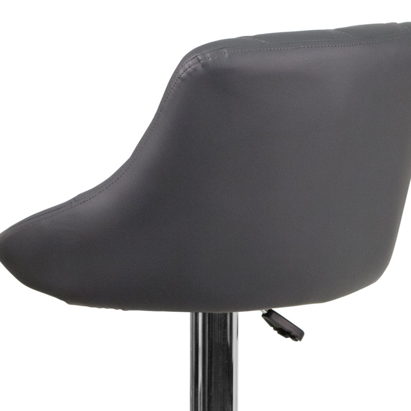 Occoquan Vinyl Bucket Seat Adjustable Height Barstool with Diamond Pattern Back, Gray