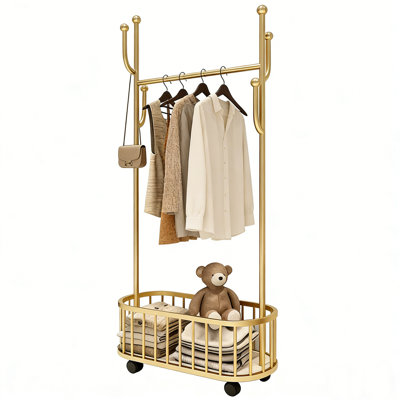 Portant à vêtements 68,5 "de haut avec panier de rangement, support à vêtements en métal l 31,5"