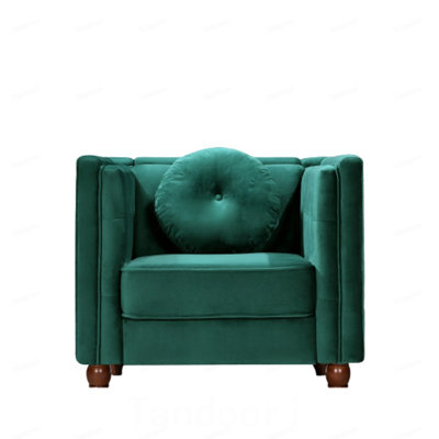 Classic Chesterfield Accent Chair, Tufted Square Arm Side Chair with Tapered Wood Legs, Crushed Velvet Upholstered Single Lounge Chair
