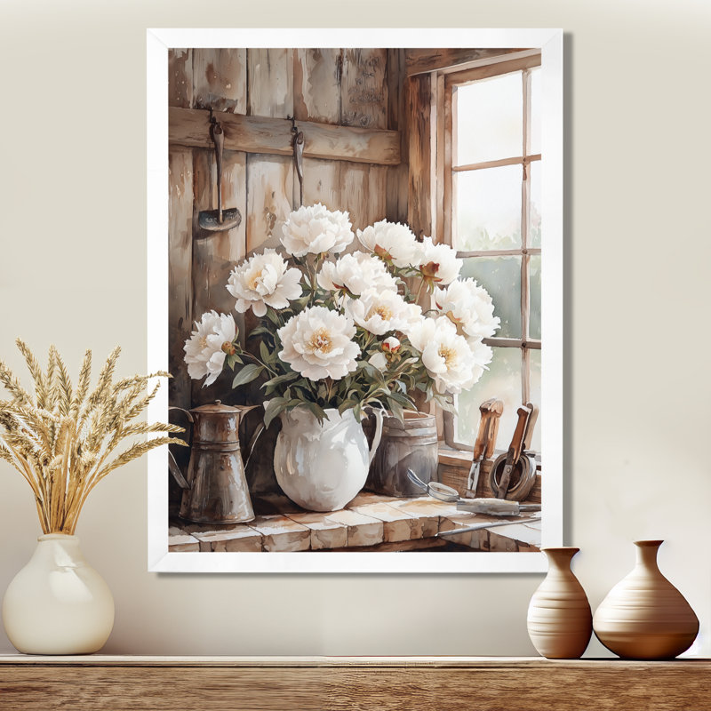 Bailey - salon d'art mural floral, H 20 po x l 12 po, Reproduction encadrée d'une seule photo, Blanc