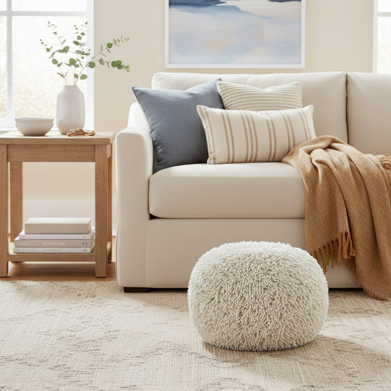 Sanchez Modern Shaggy 20" Round Pouf Ottoman