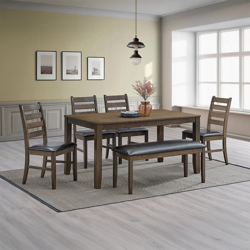 Ensemble de chaises de salle à manger en bois d'hévéa massif et meubles de cuisine revêtus de cuir synthétique brun 2 pièces
