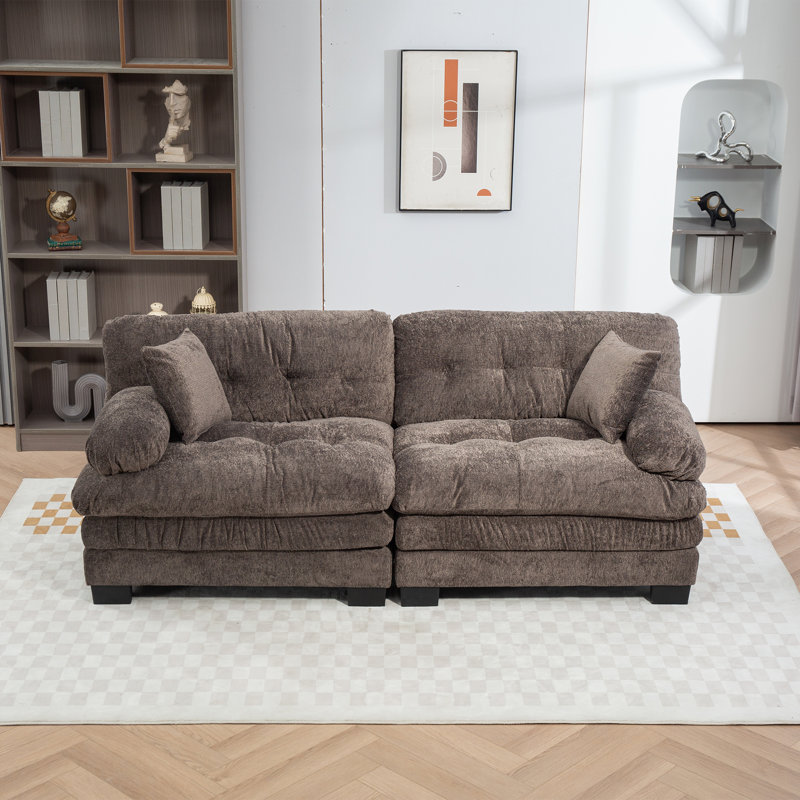 Canapé modulaire à deux places Canapé modulaire à assise profonde Canapé-lit en chenille Canapé-lit, Gris