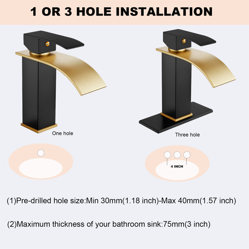 Commercial-Grade Single Handle Waterfall Bathroom Faucet With Pop-Up Drain, Brushed Gold;Matte Black