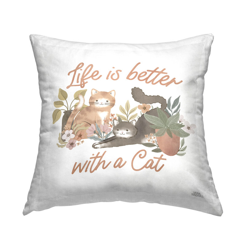 Coussin décoratif «Better with Cat Expression» par Laura Marshall