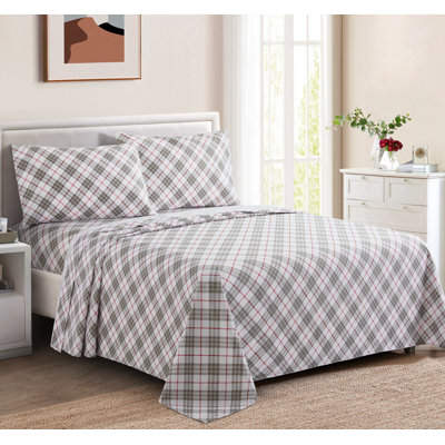 Ensemble de draps en coton imprimé à motif de tartan 4 pièces Marina
