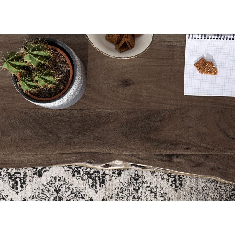 Freeform 3 Acacia Solid Wood Top Metal Base Dining Table, Dark Grey, Grey, H76 x L120 x W90cm