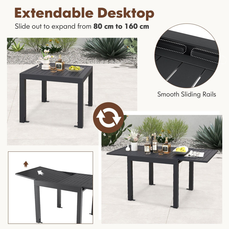 Metal Extendable Outdoor Dining Table , 160cm W 80cm D