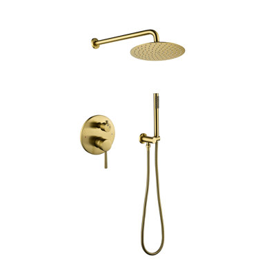 Brushed Gold Shower Faucet - 10" Stainless Steel Rain Head & Handheld With Balance Valve Bathroom Wall Mounted System In