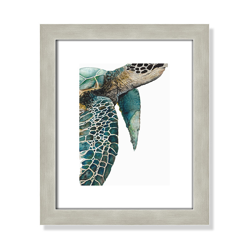 Grande tortue de mer - reproduction de cadre photo, H 15,5 po x l 13,5 po x P 1,25 po, Cadre argent chaud
