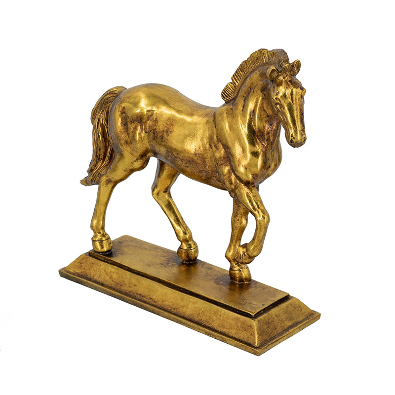 Sculpture cheval en résine 12,5 x 4,5 x 12,5 po avec finition dorée antique