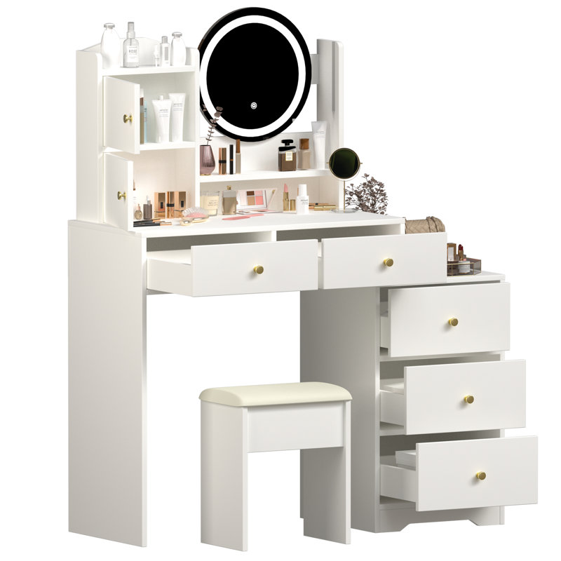 Meuble-lavabo blanc avec miroir et lumières