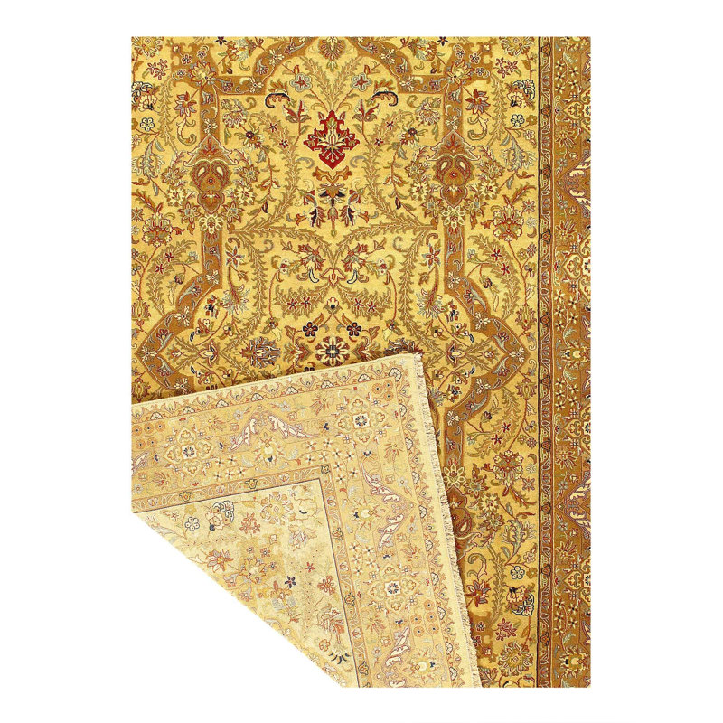 Tapis oriental doré / brun en laine / coton 8 pi 11 po x 6 pi Oriental