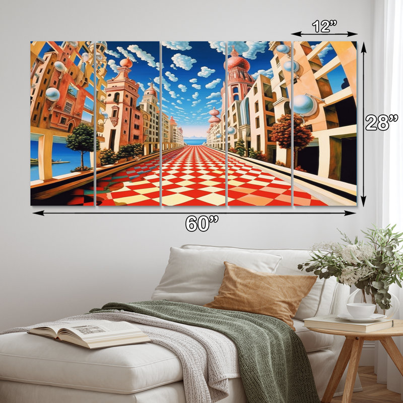 Futuriste ville - reproduction d'art sur toile - 5 panneaux égaux